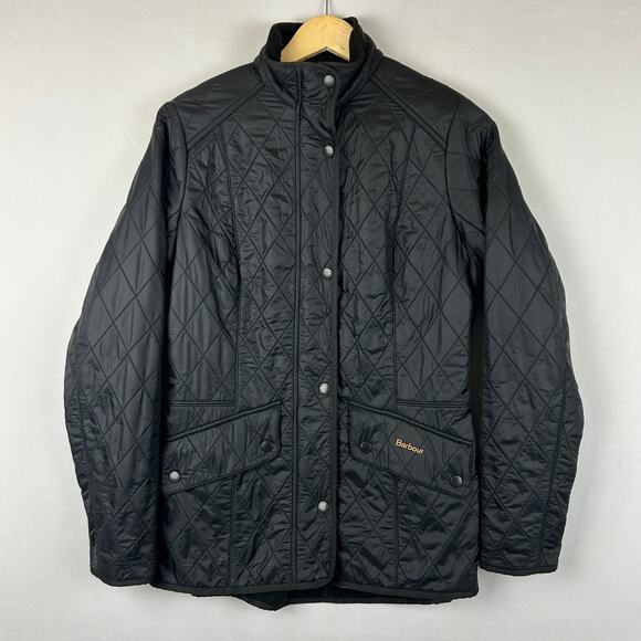 Barbour Cavalry Polarquilt Quilted Jacket Black Full Zip Buttons Women's Size 8 - Picture 1 of 7